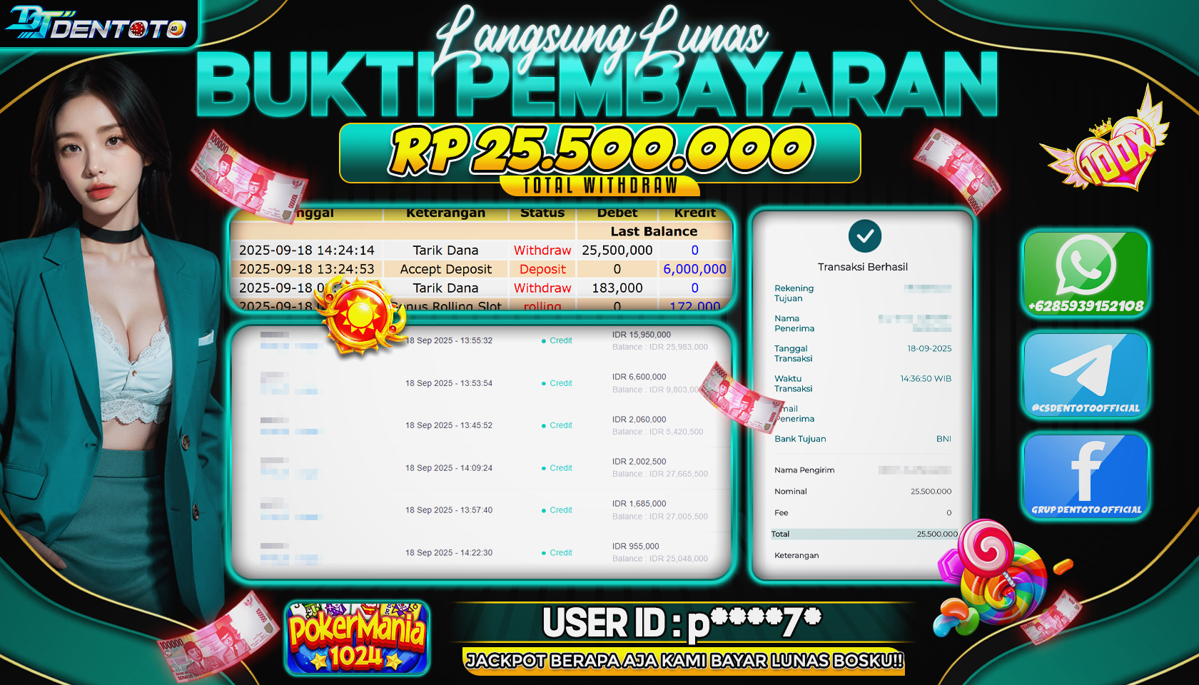 DENTOTO - IDN SLOT - POKER MANIA 1024 - RP 25.500.000 - LUNAS