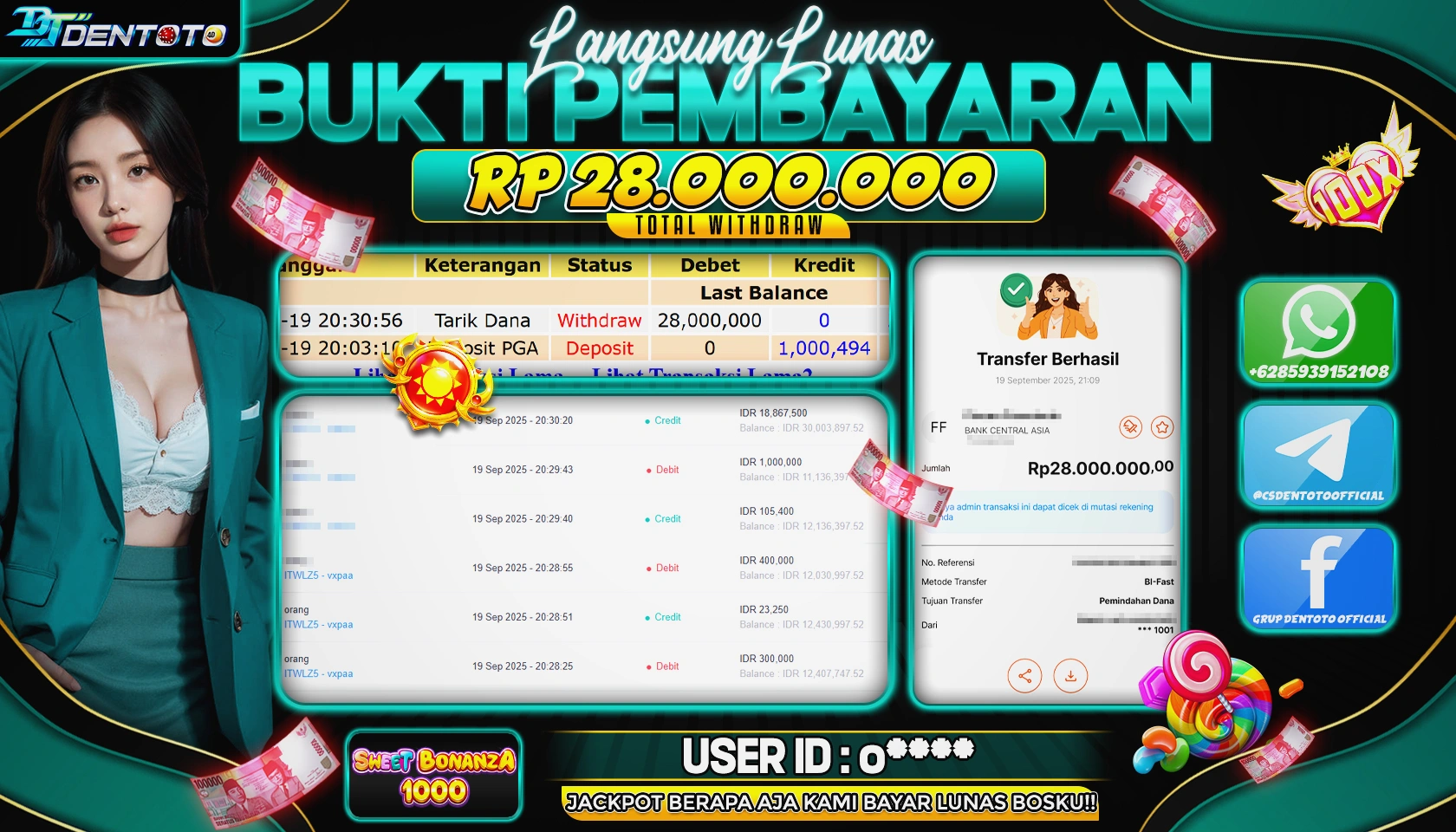 DENTOTO - PRAGMATIC PLAY - SWEET BONANZA 1000 - RP 28.000.000 - LUNAS