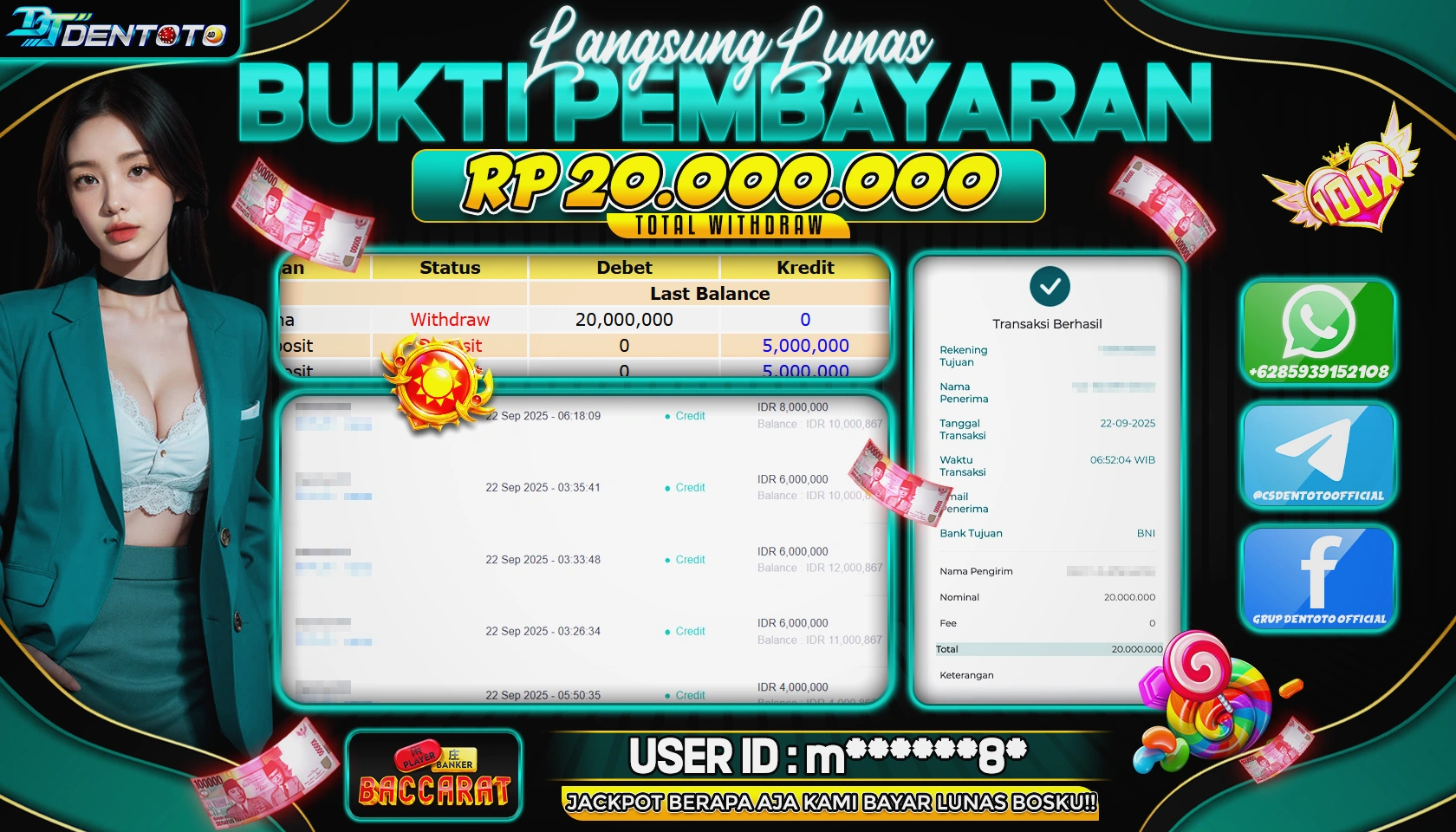 DENTOTO - PRAGMATICPLAG LIVE DEALER - BACCARAT - RP 20.000.000 - LUNAS