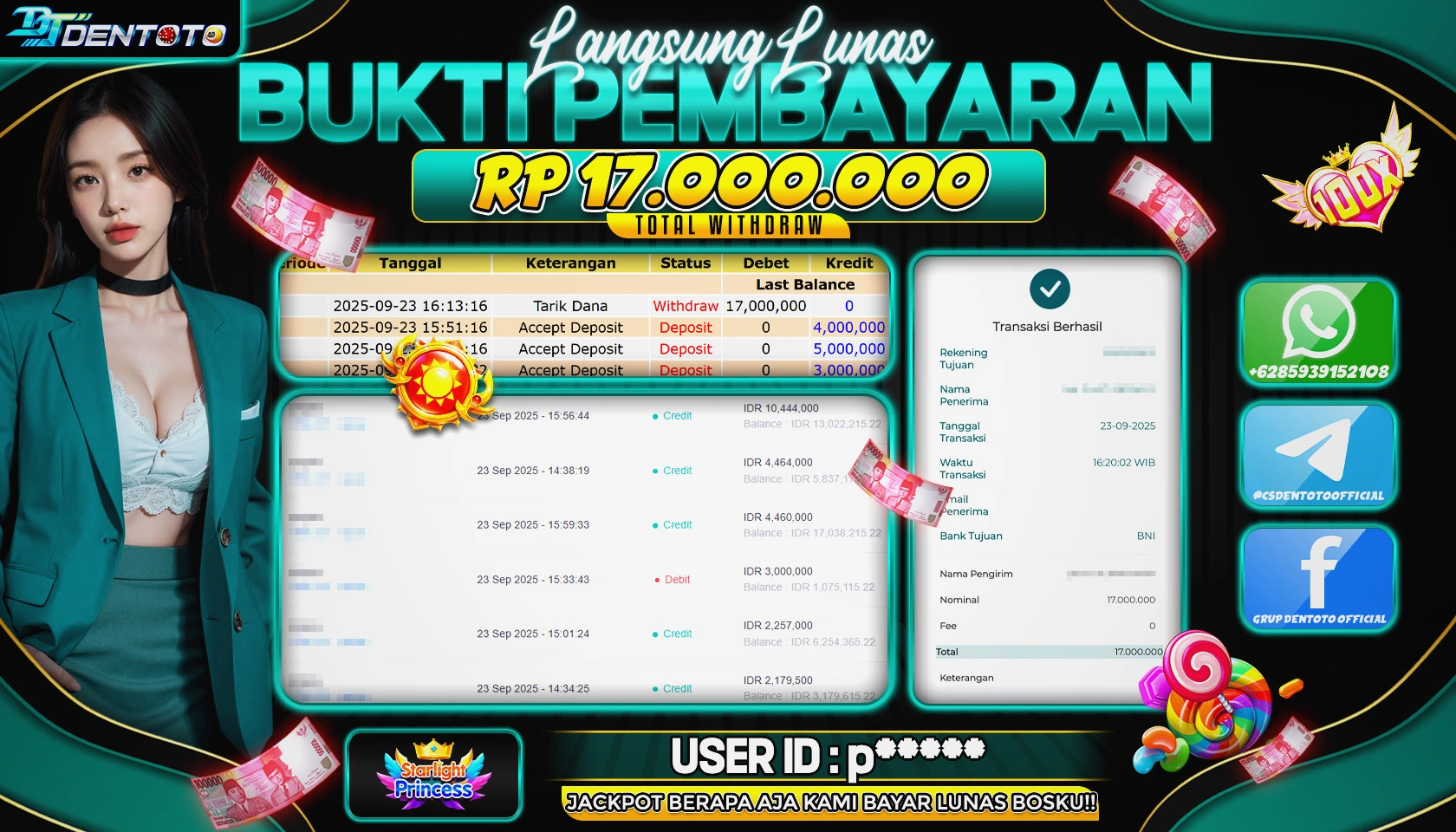 DENTOTO - PRAGMATIC PLAY - STARLIGHT PRINCES - RP 17.000.000 - LUNAS