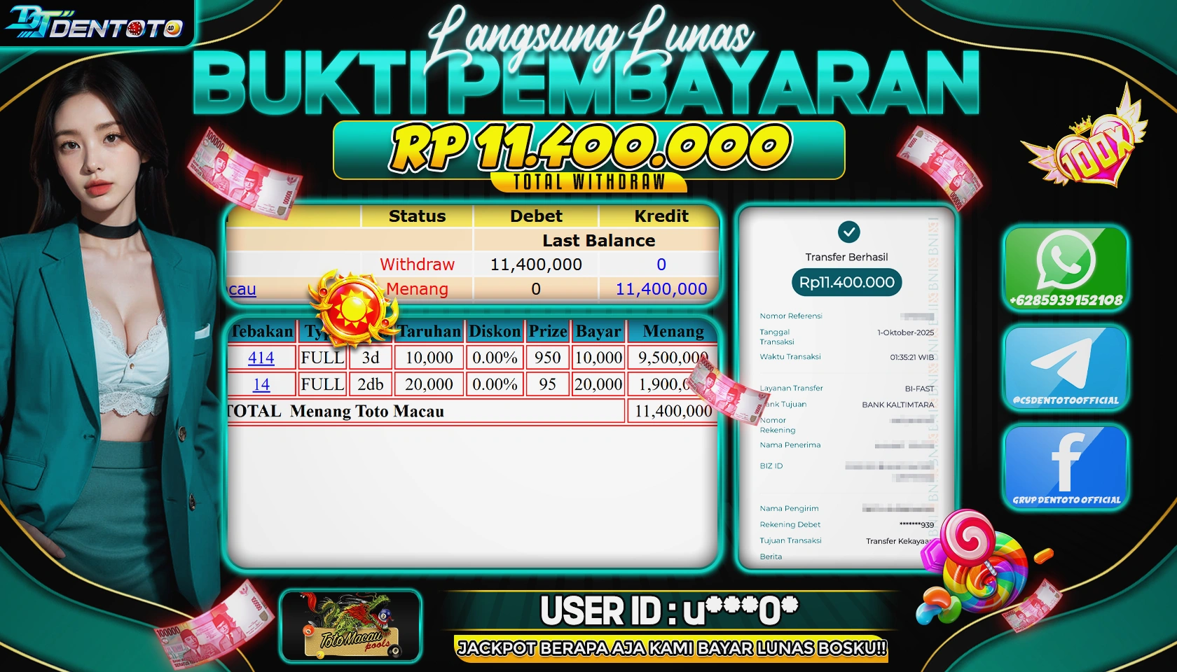 DENTOTO - LIVE GAMES -TOTO MACAU- RP 11.400.000 - LUNAS