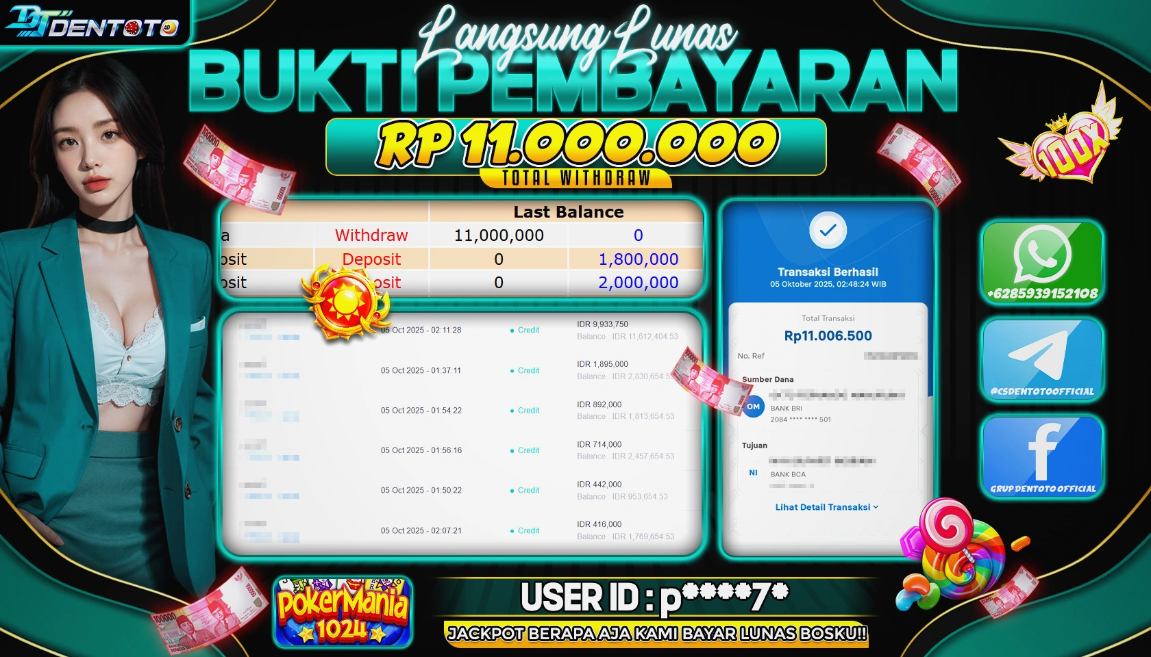 DENTOTO - IDN SLOT - POKER MANIA 1024  - RP 11.000.000 - LUNAS