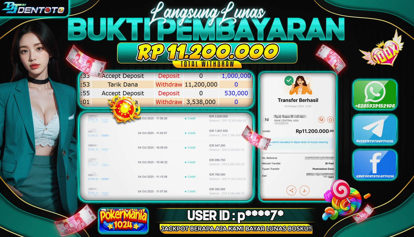 DENTOTO - IDN SLOT - POKER MANIA 1024  - RP 11.200.000 - LUNAS