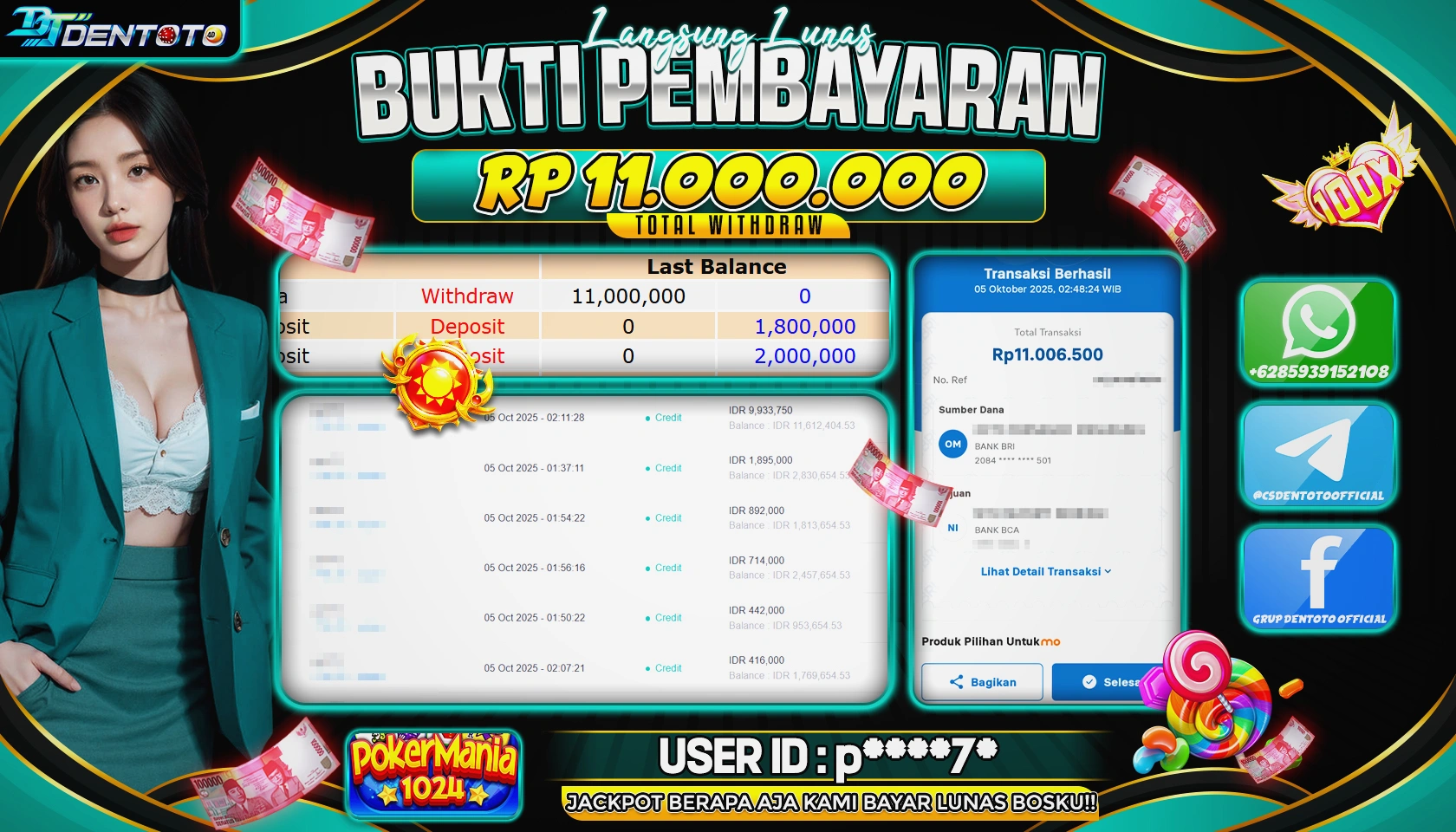 DENTOTO - IDN SLOT - POKER MANIA 1024  - RP 11.000.000 - LUNAS