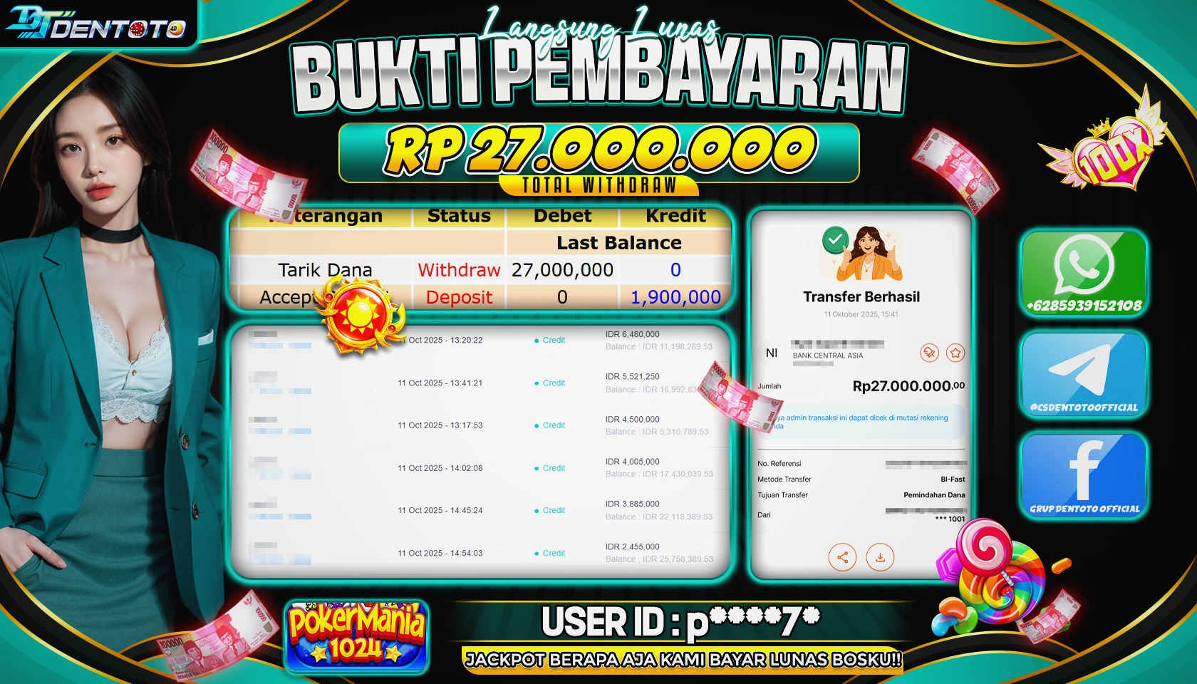DENTOTO - IDN SLOT - POKER MANIA 1024  - RP 27.000.000 - LUNAS