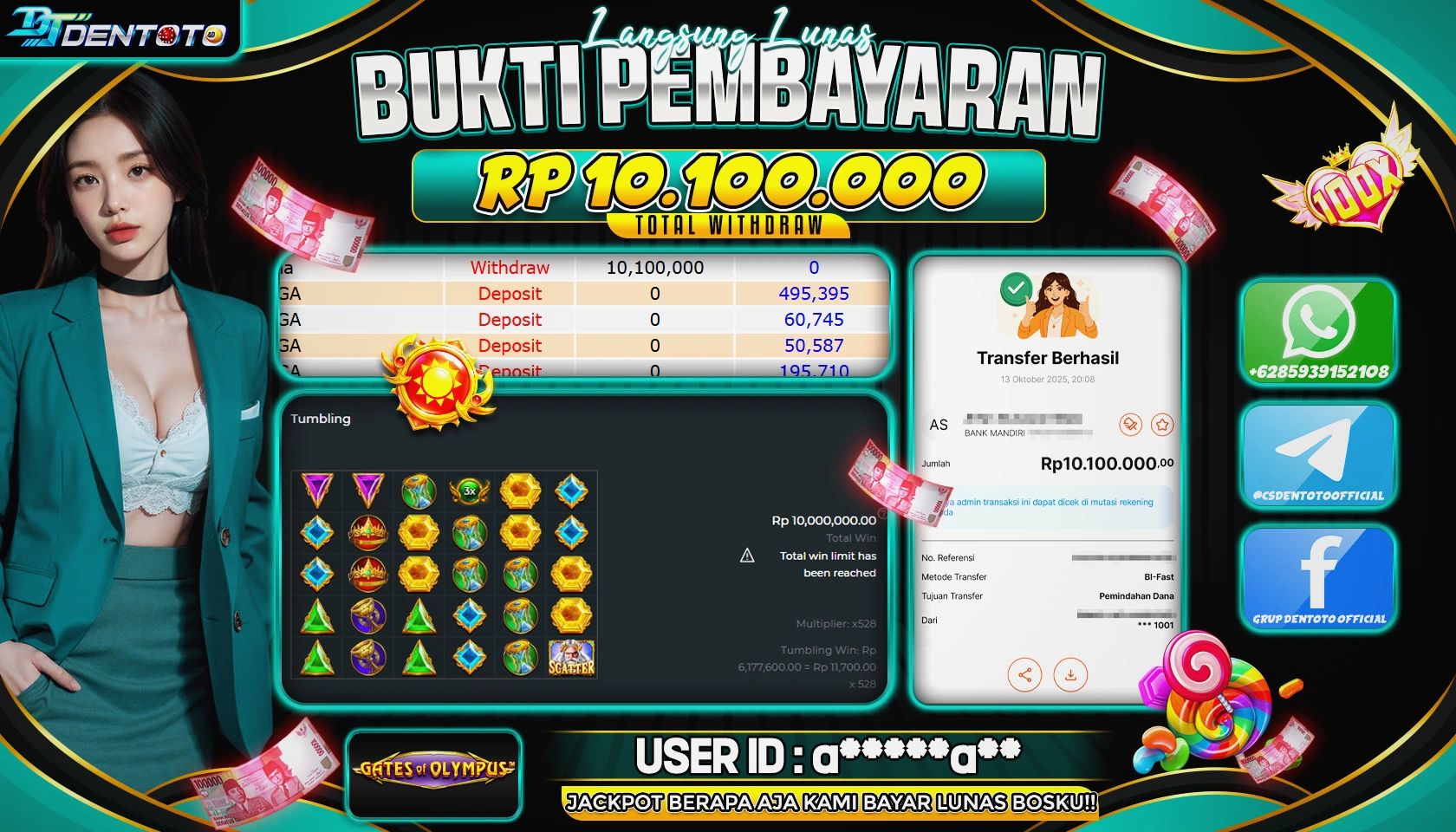 DENTOTO - PRAGMATIC PLAY - GATES OF OLYMPUS 1000 -  1000 - RP 10.100.000 - LUNAS