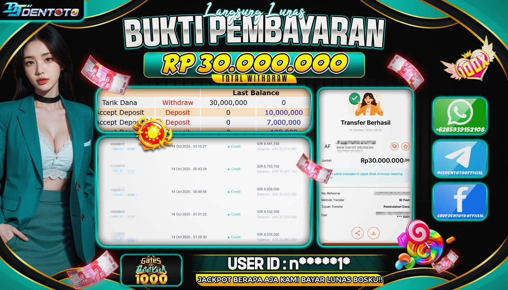 DENTOTO - PRAGMATIC PLAY - GATES OF GATOT KACA 1000 -  1000 - RP 30.000.000 - LUNAS