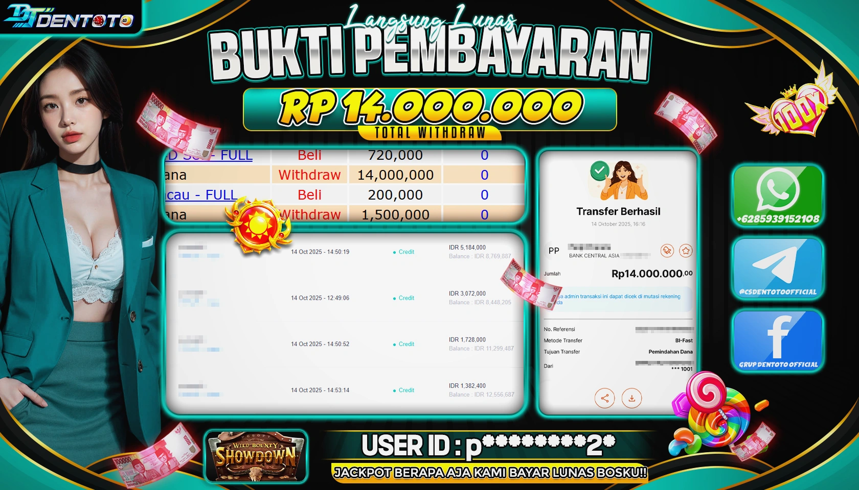 DENTOTO - PG SOFT - WILD BOUNTY SHOWDOWN- RP 14.000.000 - LUNAS