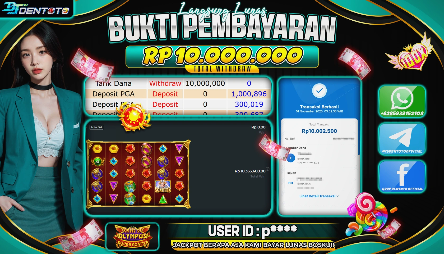 DENTOTO - PRAGMATIC PLAY - GATES OF OLYMPUS SUPER SCATTER - RP 10.000.000 - LUNAS