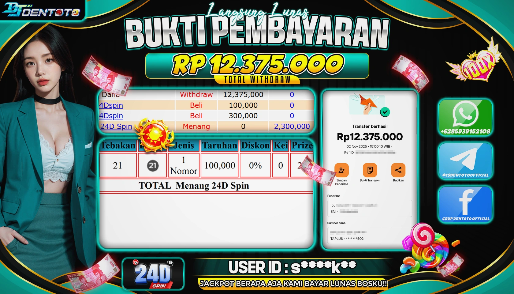 DENTOTO - LIVE GAMES - 24D  - RP 12.375.000 - LUNAS