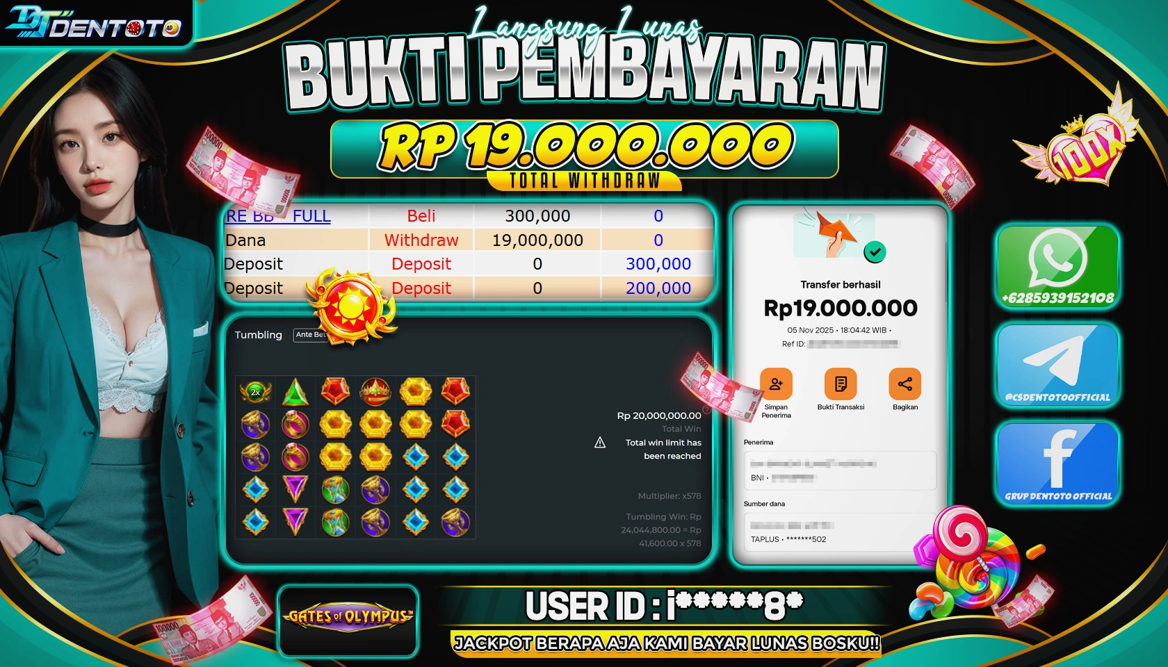 DENTOTO - PRAGMATIC PLAY - GATES OF OLYMPUS  - RP 19.000.000 - LUNAS