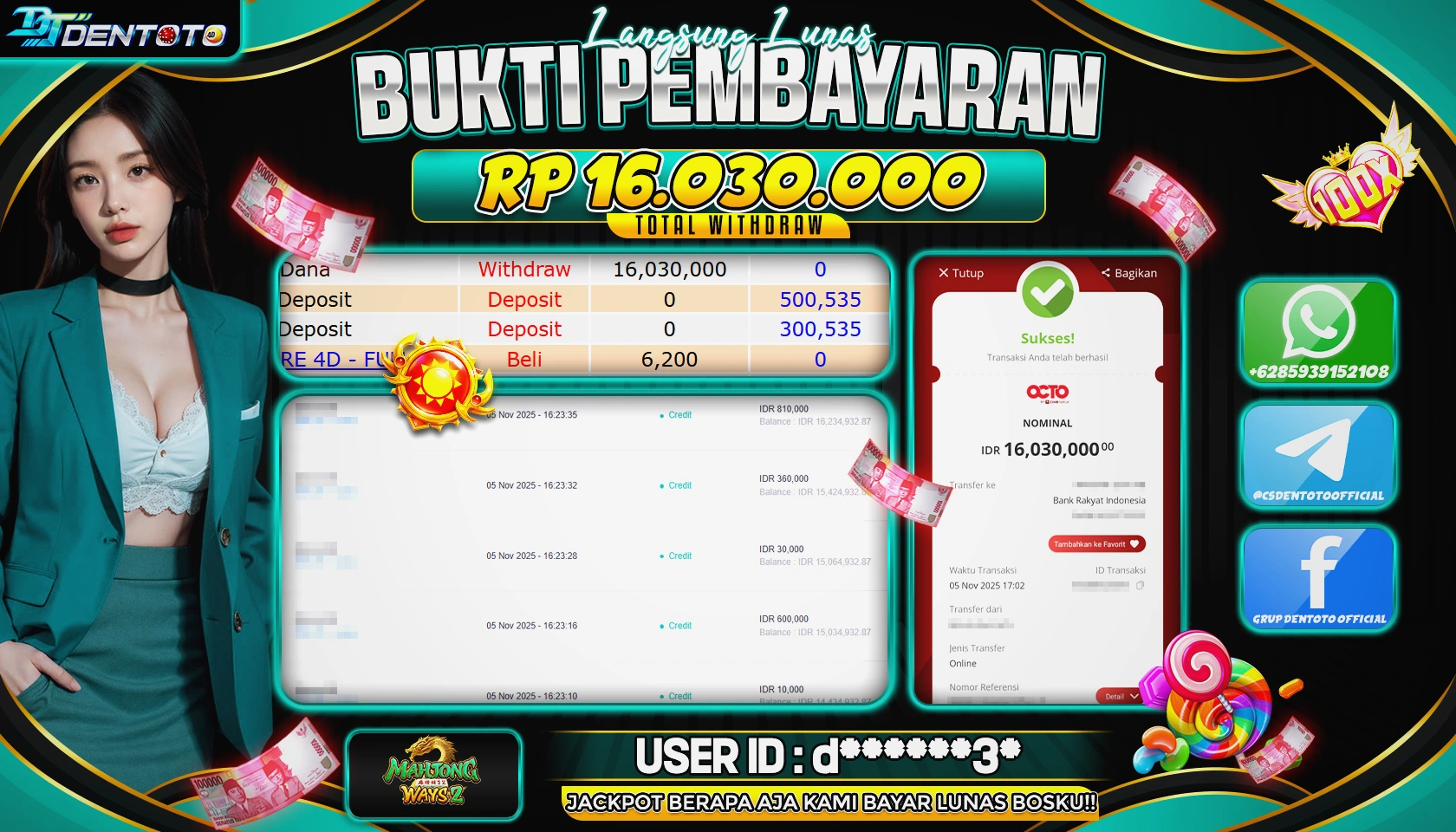 DENTOTO - PG SOFT - MAHJONG WAYS 2  - RP 16.030.000 - LUNAS