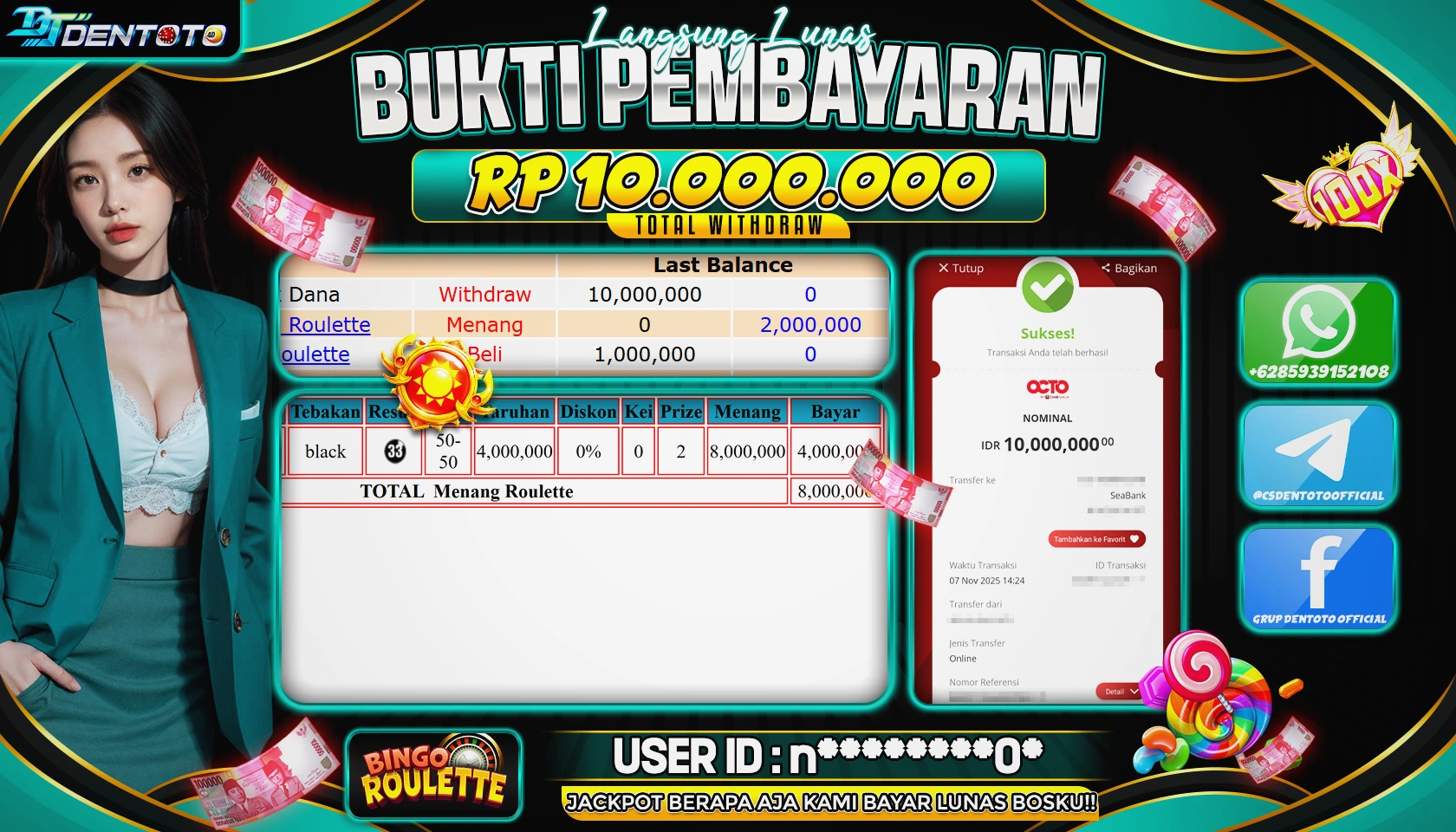 DENTOTO - LIVE GAMES - BINGO ROULETTE  - RP 10.000.000 - LUNAS