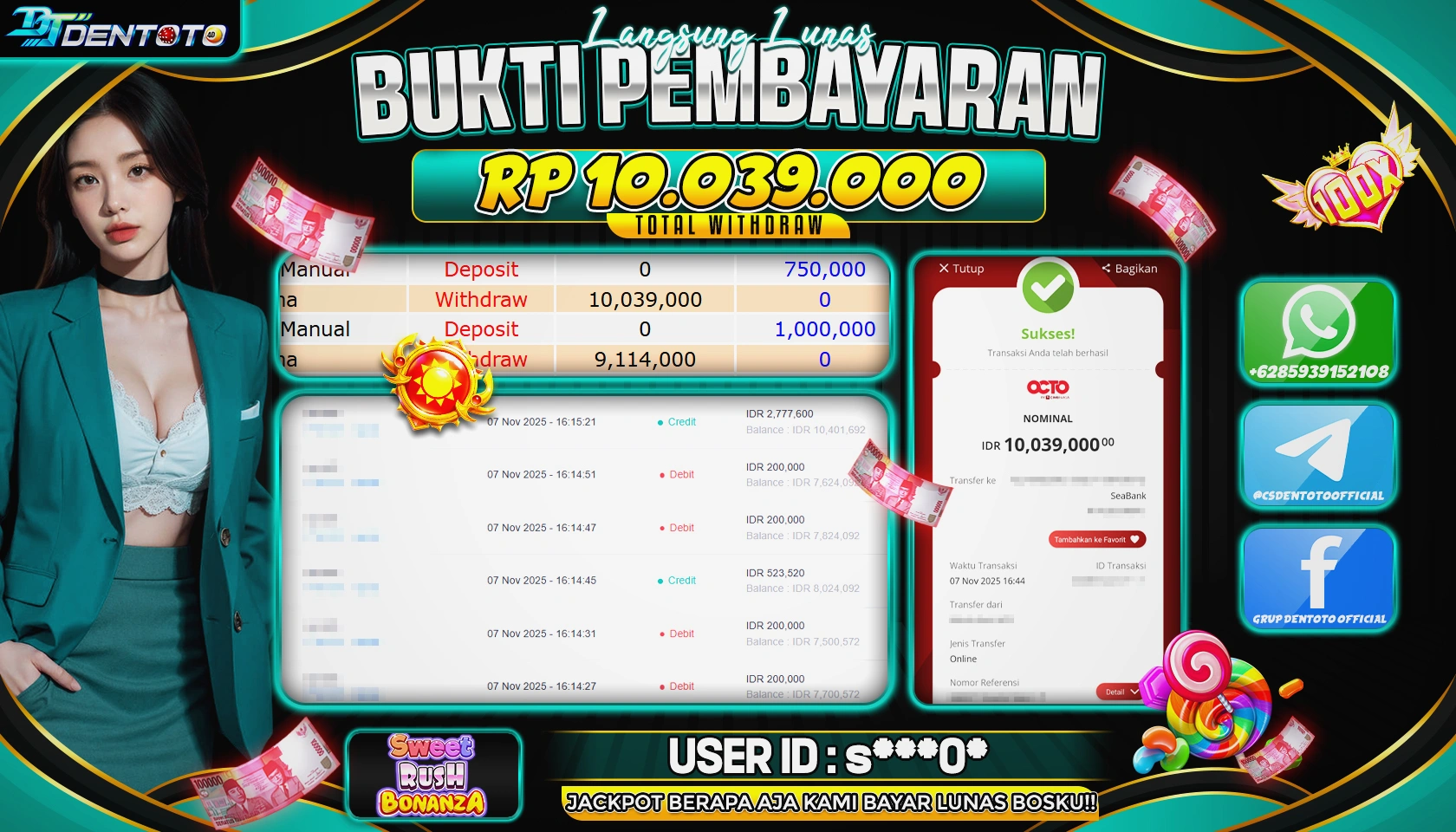 DENTOTO - PRAGMATIC PLAY - SWEET RUSH BONANZA  - RP 10.039.000 - LUNAS