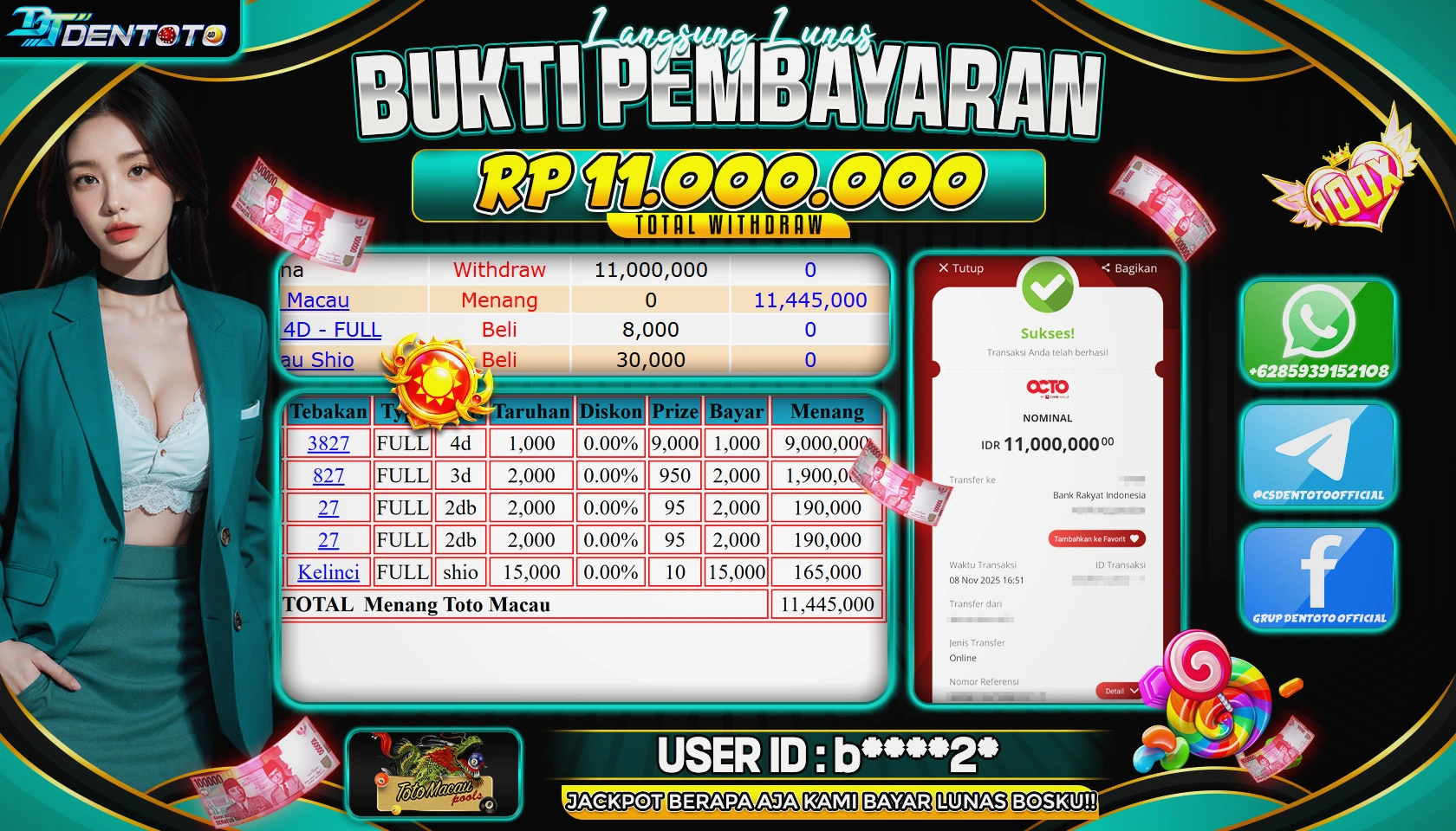 DENTOTO - LIVE GAMES - TOTOMACAU POOLS  - RP 11.000.000 - LUNAS