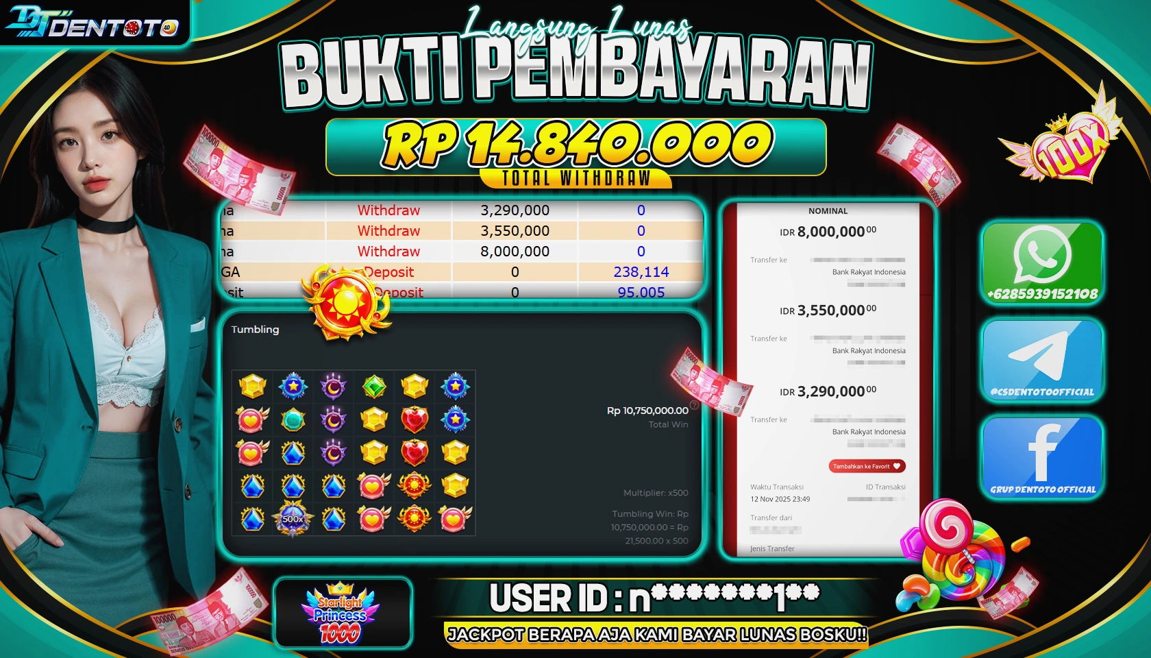 DENTOTO - PRAGMATIC PLAY  - STARLIGHT PRINCES 1000 - RP 14.840.000 - LUNAS