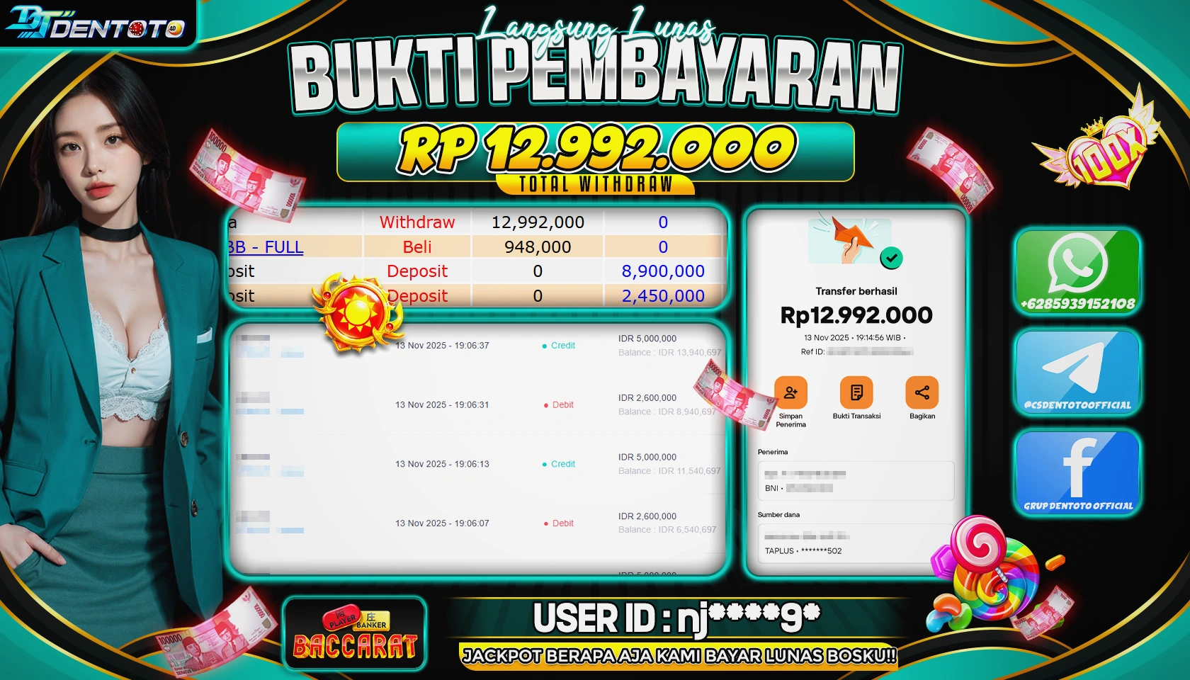 DENTOTO - PRAGMATIC LIVE DEALER  - Live Baccarat - RP 12.992.000 - LUNAS
