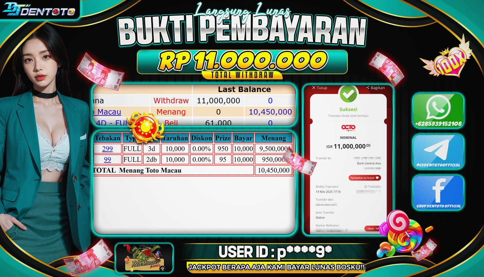 DENTOTO - LIVE GAMES  - TOTOMACAU POOLS - RP 11.000.000 - LUNAS