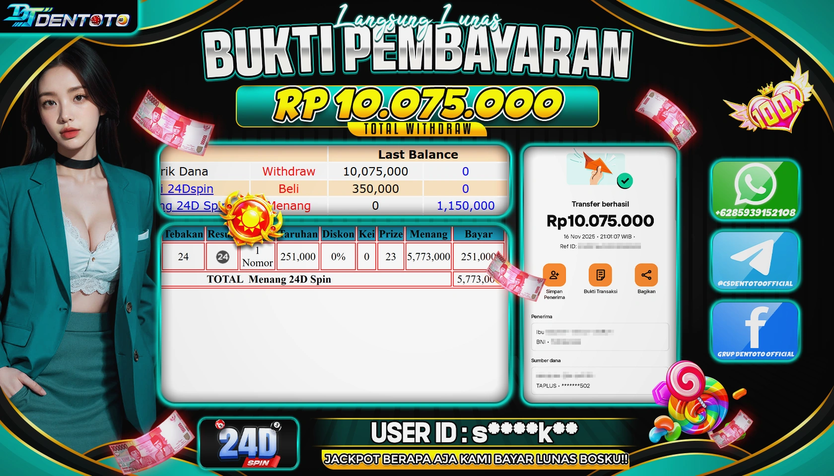 DENTOTO -LIVE GAMNES  -24D  SPIN - RP 16.500.000 - LUNAS