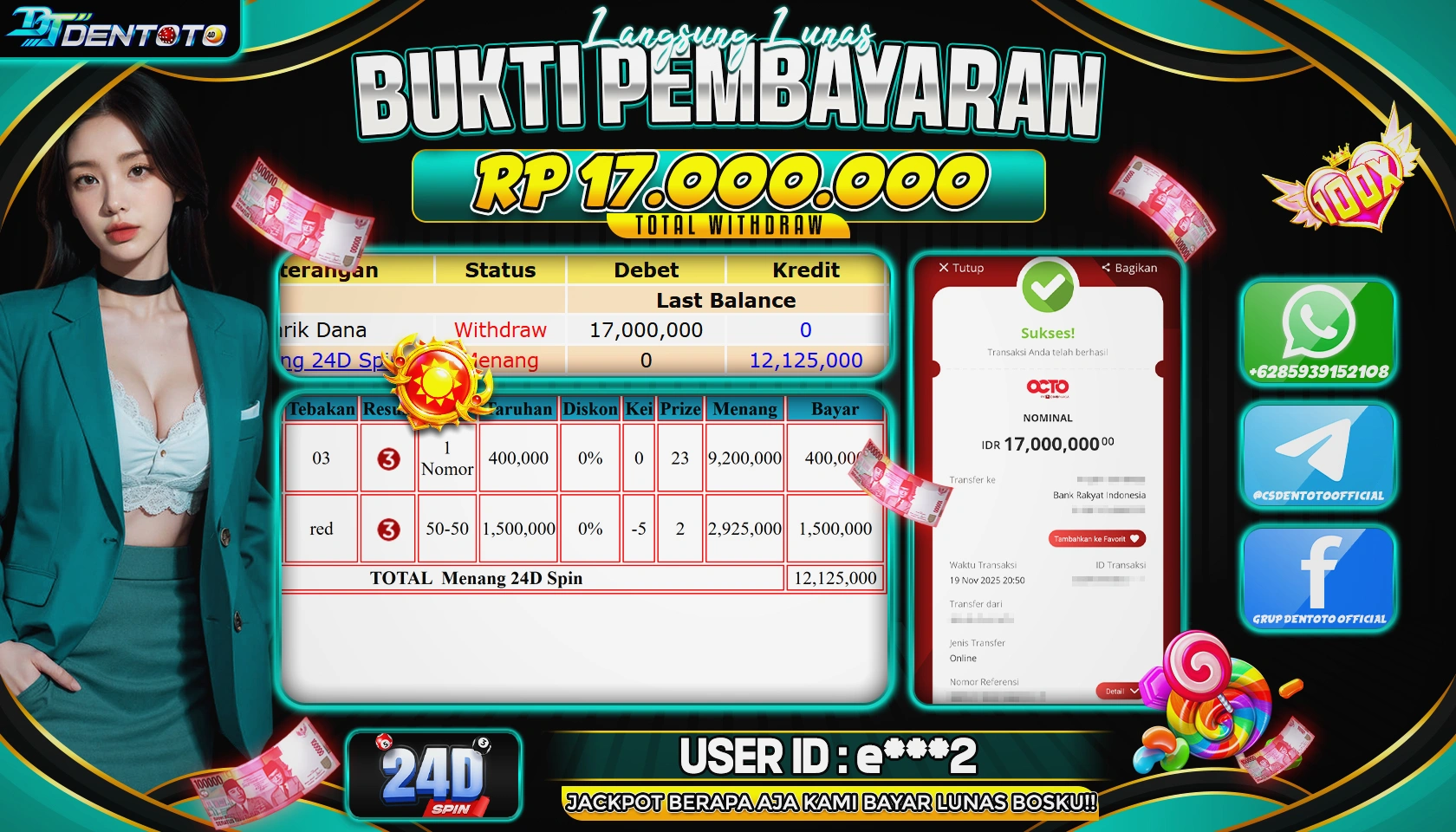 DENTOTO - LIVE GAMES  - 24D SPIN  - RP 17.000.000 - LUNAS