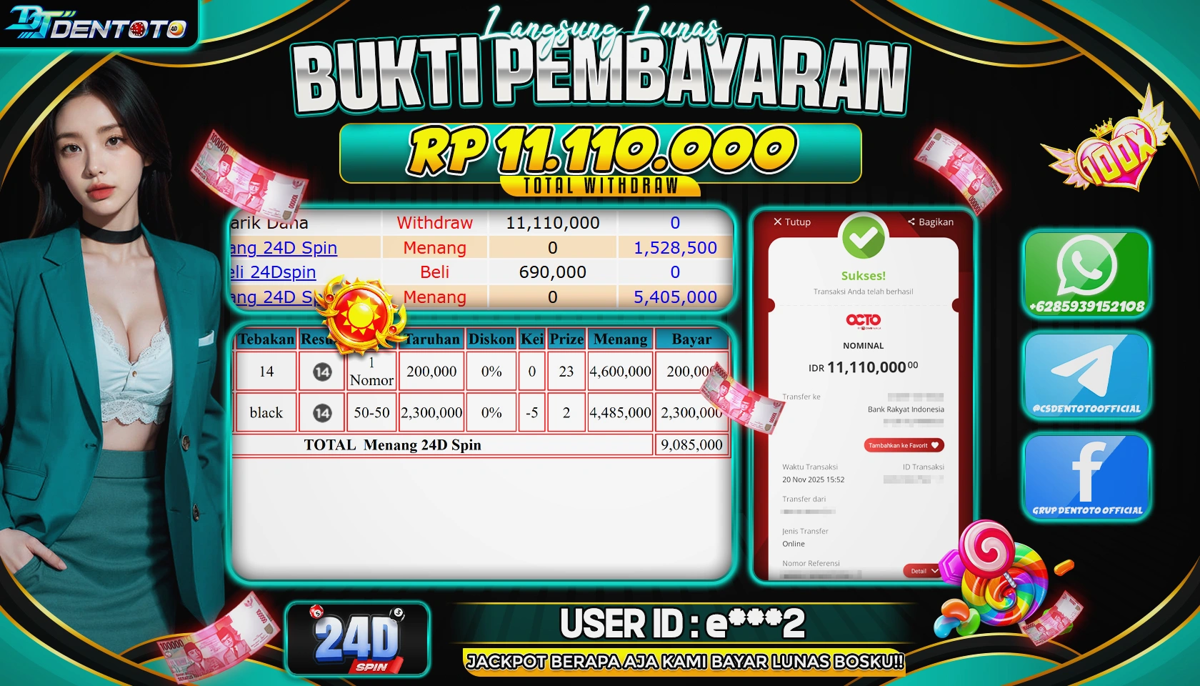 DENTOTO - LIVE GAMES  - 24D SPIN  - RP 11.110.000 - LUNAS