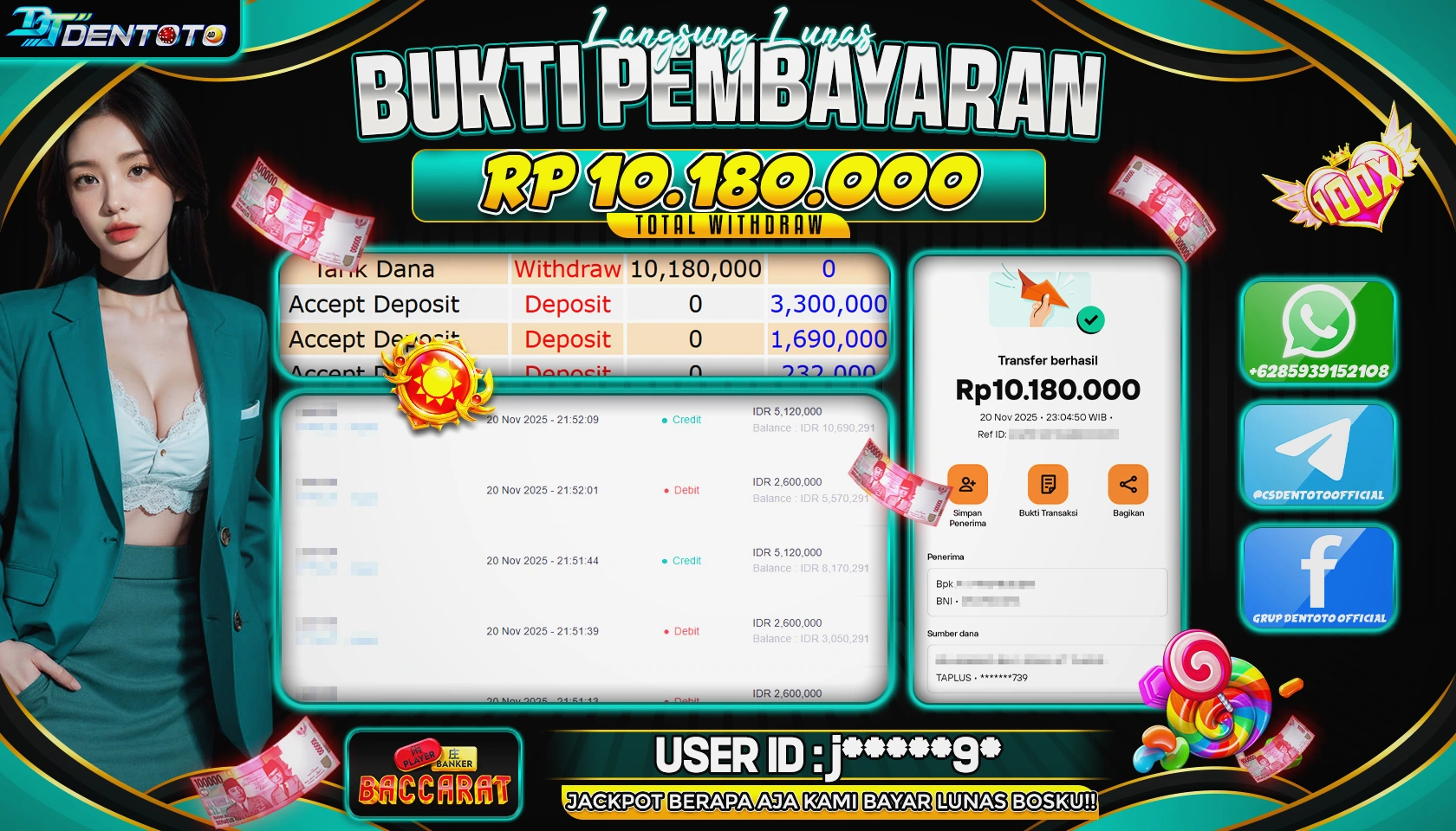 DENTOTO - LIVE GAMES  - BACCARAT  - RP 10.180.000 - LUNAS