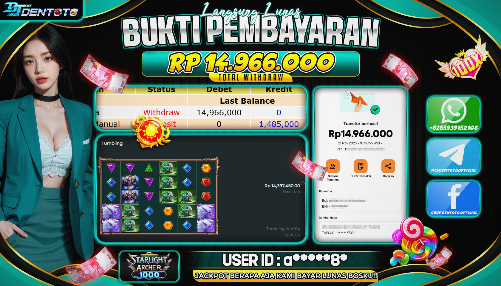 DENTOTO - PRAGMATIC PLAY - STARLIGHT ARCHER 1000  - RP 14.966.000 - LUNAS