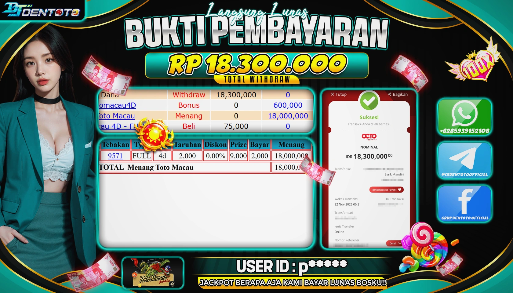 DENTOTO - LIVE GAMES - TOTOMACAU POOLS  - RP 18.300.000 - LUNAS