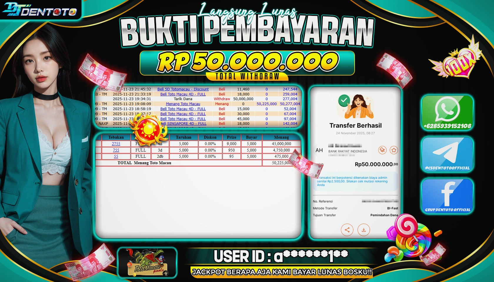 DENTOTO - LIVE GAMES - TOTOMACAU POOLS  - RP 50.000.000 - LUNAS