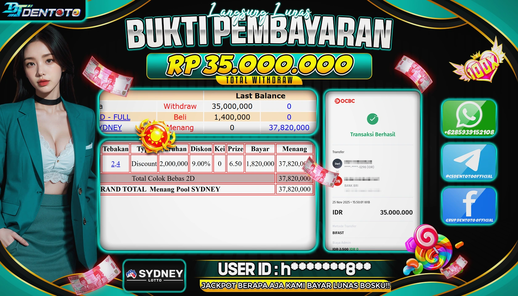 DENTOTO - TOGEL LOTTO - SYDNEY LOTTO  - RP 35.000.000 - LUNAS