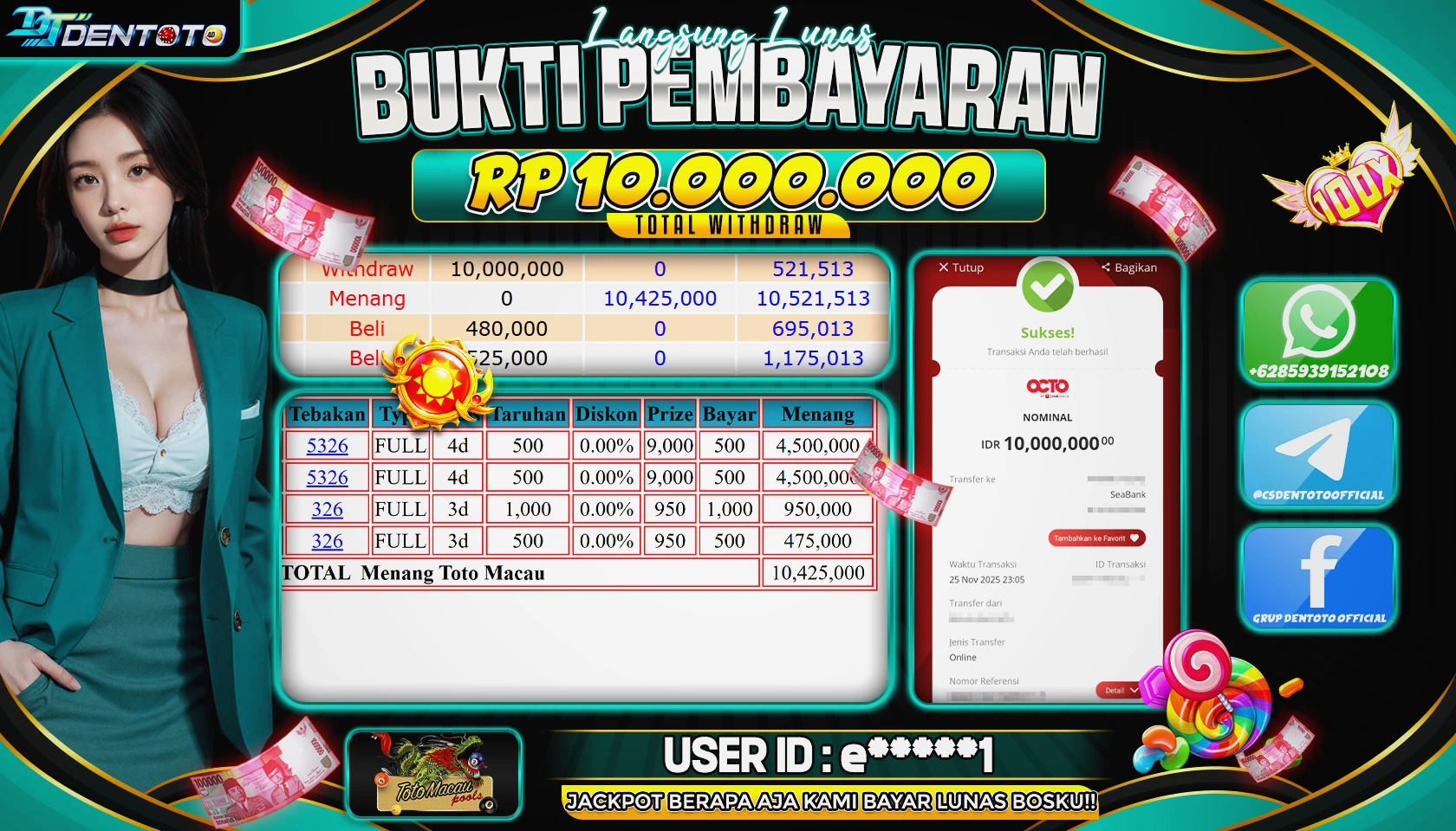 DENTOTO - LIVE GAMES - TOTOMACAU POOLS  - RP 10.000.000 - LUNAS