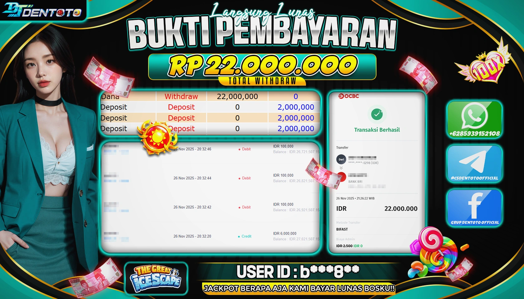 DENTOTO - PG SOFT - THE GREAT ICE SCAPE - RP 22.000.000 - LUNAS