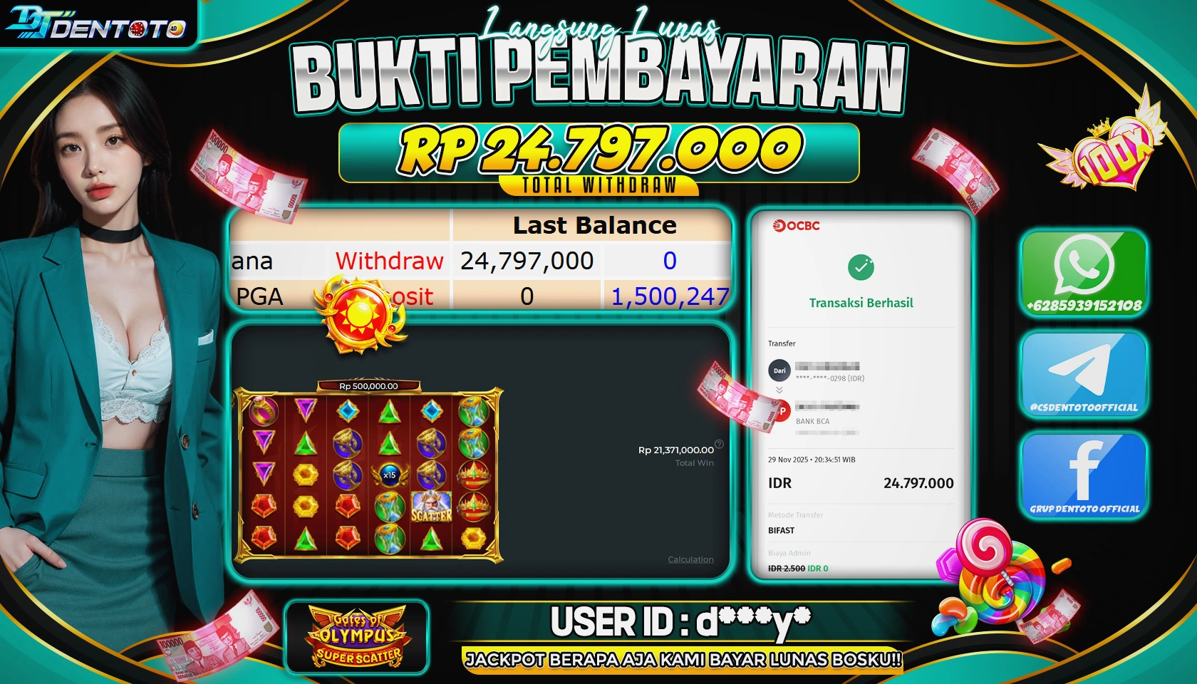 DENTOTO - PRAGMATIC PLAY - GATES OF OLYMPUS SUPER SCATTER   - RP24.797.000 - LUNAS