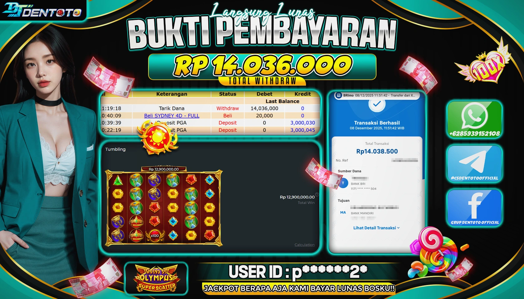 DENTOTO - PRAGMATIC PLAY - Gates Of Olympus Super Scatter - RP 14.038.500 - LUNAS