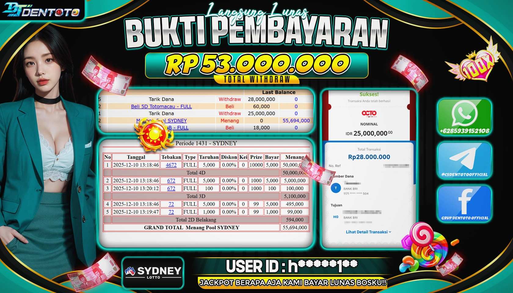 DENTOTO - TOGEL LOTTO - Sydney Lotto - RP 53.000.000 - LUNAS