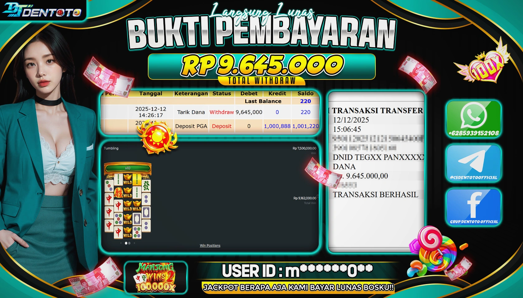 DENTOTO - PRAGMATIC PLAY - Mahjong Wins 2  - RP 9.645.000 - LUNAS