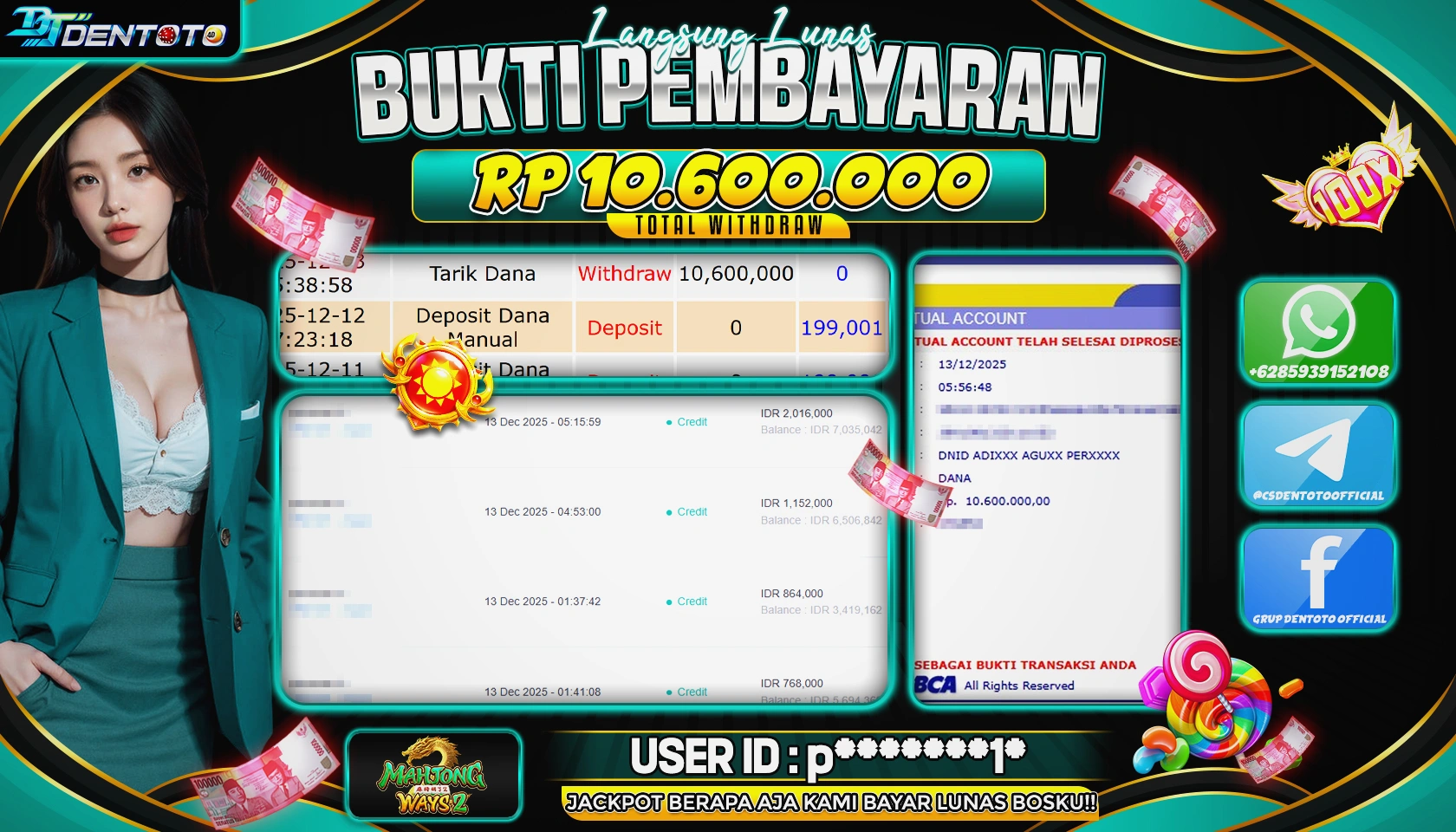 DENTOTO - PG SOFT- Mahjong Ways 2 - RP 10.600.000 - LUNAS