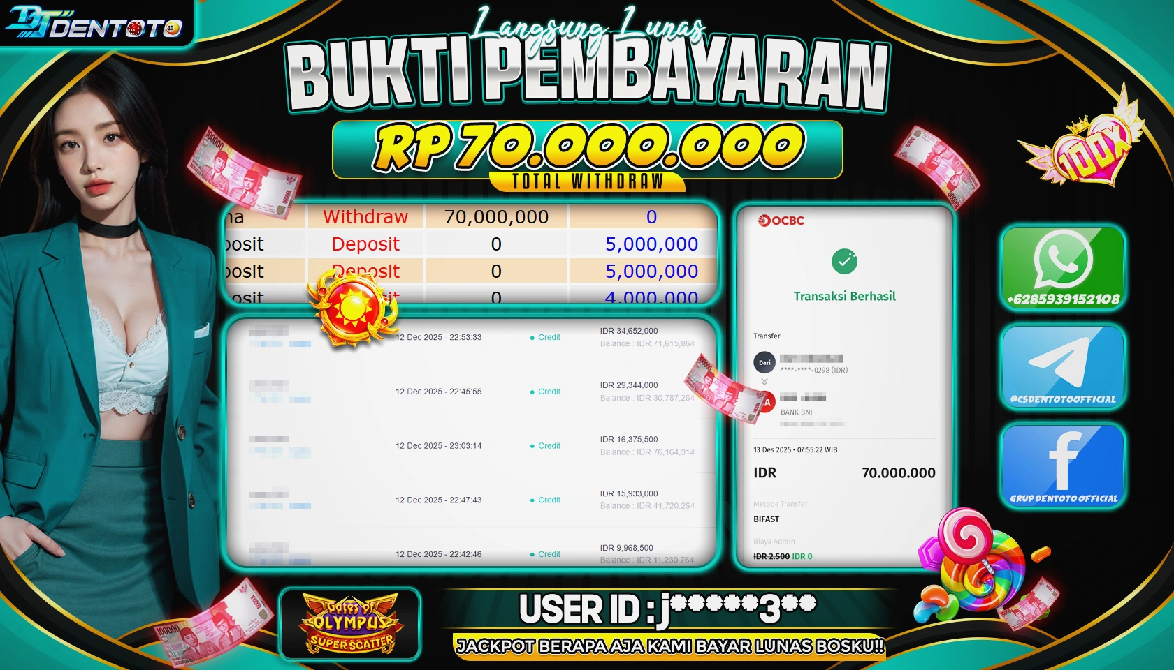 DENTOTO - PRAGMATIC PLAY - Gates Of Olympus Super Scatter - RP 70.000.000 - LUNAS