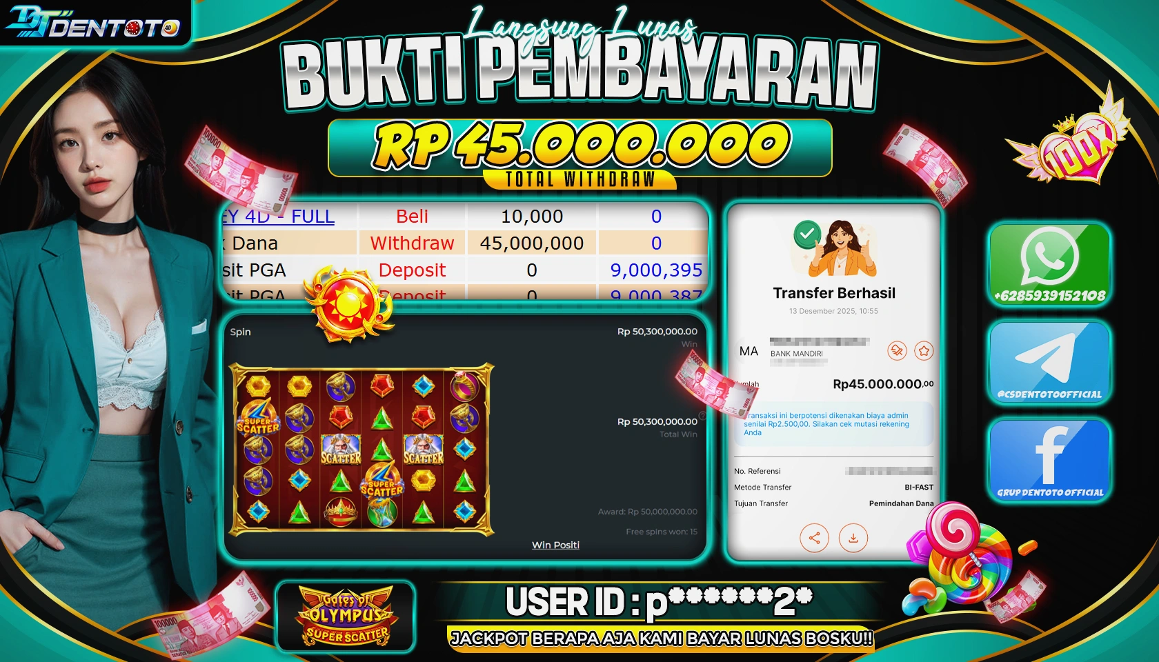 DENTOTO - PRAGMATIC PLAY - Gates Of Olympus Super Scatter - RP 45.000.000 - LUNAS