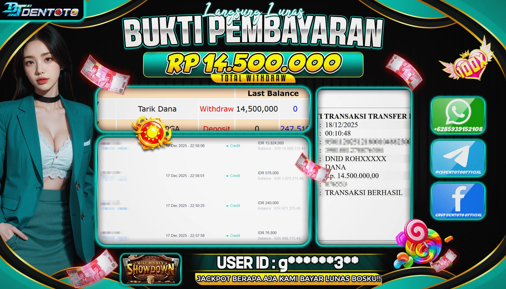 DENTOTO - PG SOFT- Wild Bounty Showdown - RP 14.500.000 - LUNAS