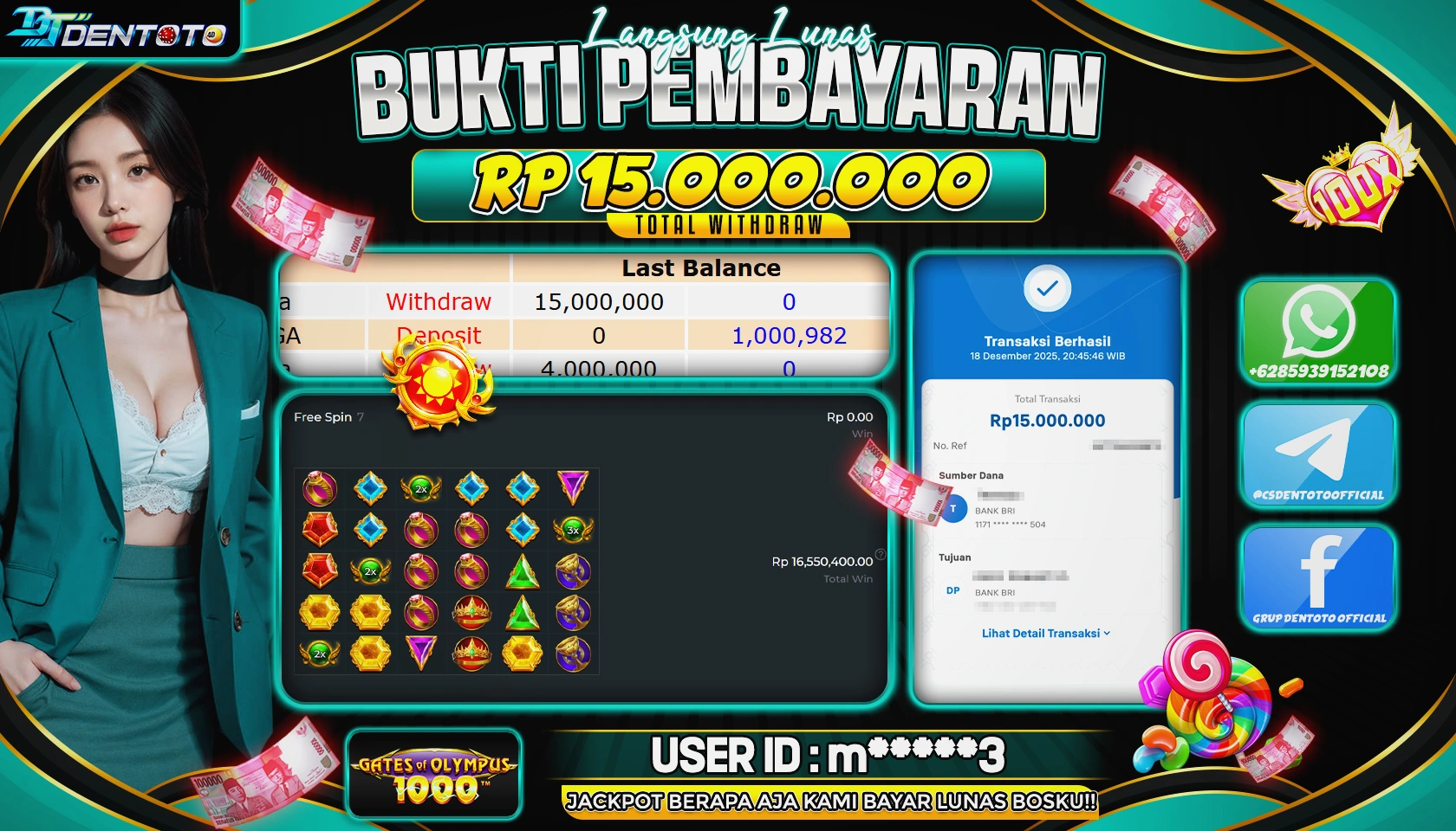 DENTOTO - PRAGMATIC PLAY - Gates Of Olympus 1000 - RP 15.000.000 - LUNAS