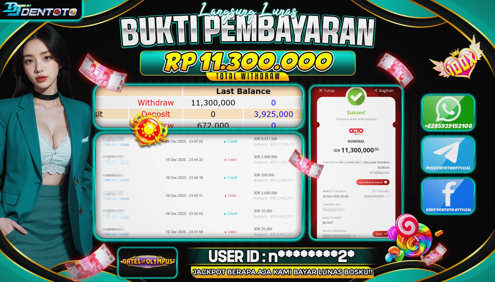 DENTOTO - PRAGMATIC PLAY - Gates Of Olympus - RP 11.300.000 - LUNAS