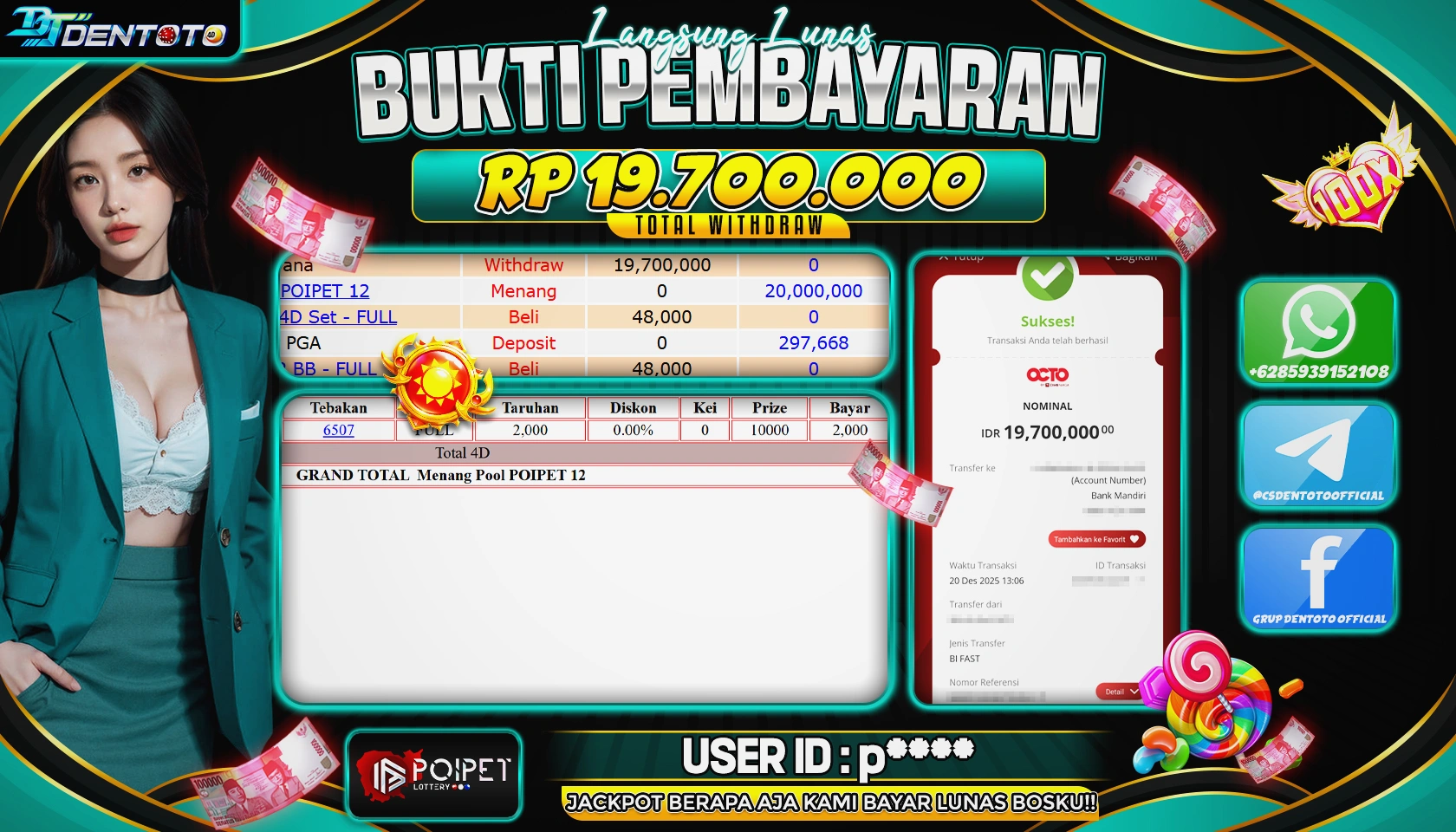 DENTOTO - TOGEL POOLS - Poipet Lottery - RP 19.700.000 - LUNAS