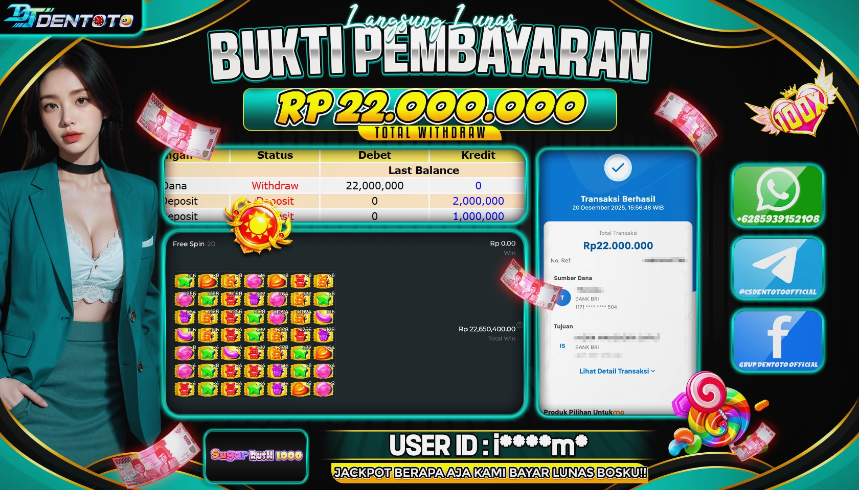 DENTOTO - PRAGMATIC PLAY - Sugar Rush 1000 - RP 22.000.000 - LUNAS