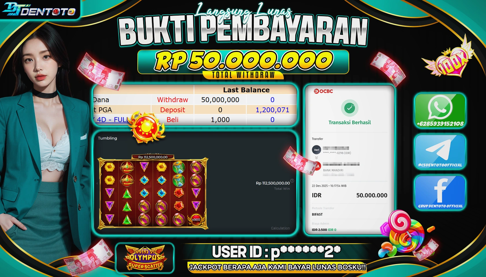 DENTOTO - PRAGMATIC PLAY - Gates Of Olympus Super Scatter - RP 50.000.000 - LUNAS