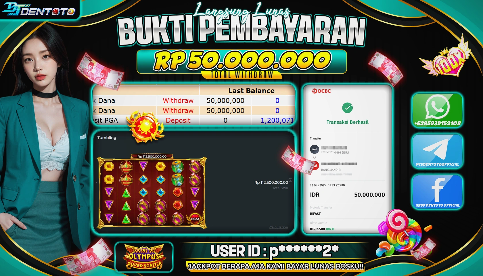 DENTOTO - PRAGMATIC PLAY - Gates Of Olympus Super Scatter - RP 50.000.000 - LUNAS