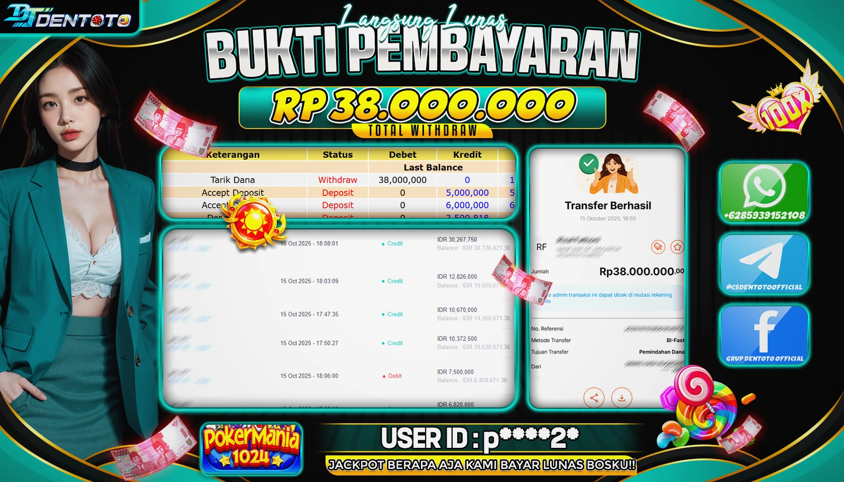 DENTOTO - IDN SLOT - POKER MANIA 1024 - RP 38.000.000 - LUNAS
