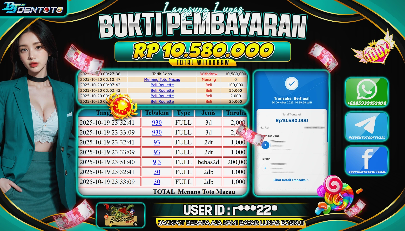 DENTOTO - LIVE GAMES- TOTOMACAU POOLS  - RP 10.580.000 - LUNAS