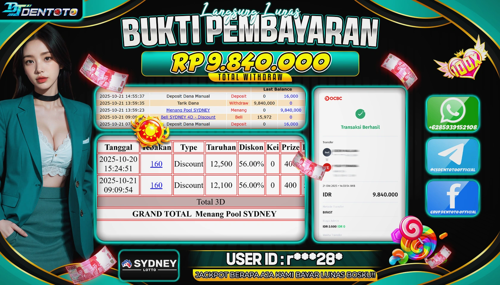 DENTOTO - TOGEL LOTTO - SYDNEY LOTTO - RP 9.840.000 - LUNAS