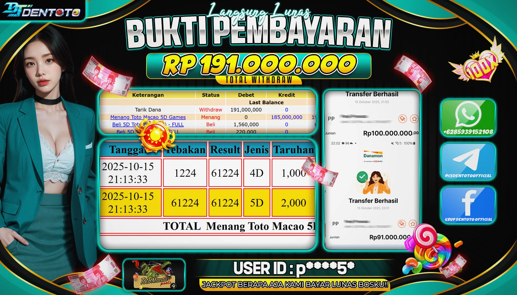 DENTOTO - LIVE GAMES - TOTOMACAU POOLS - RP 100.000.000 - LUNAS